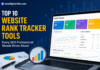 Top 10 website rank tracker tools dashboard showing SEO keyword rankings, visibility metrics, competitor analysis, and performance tracking on a laptop screen.